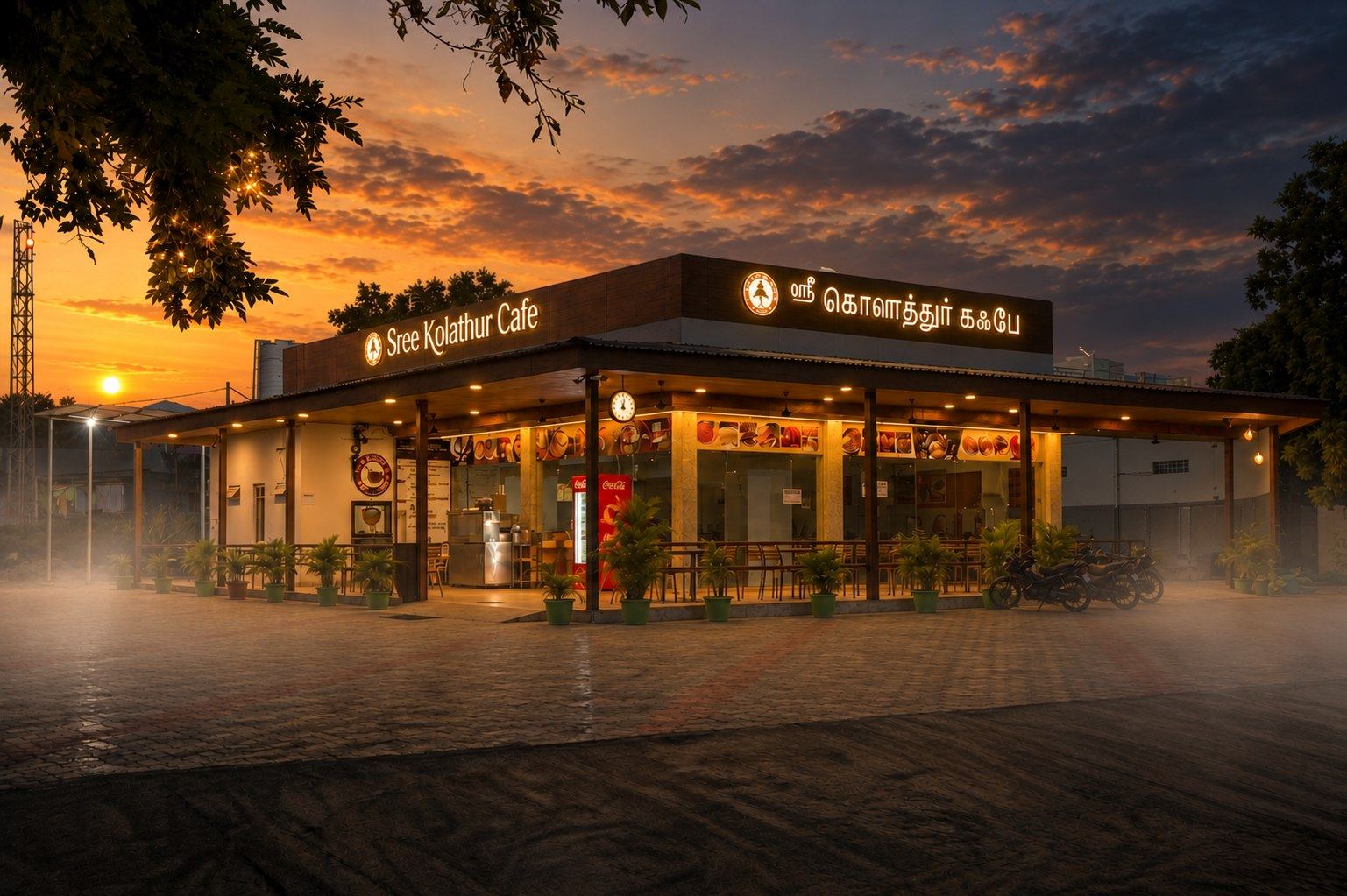 Sree Kolathur Cafe at golden hour
